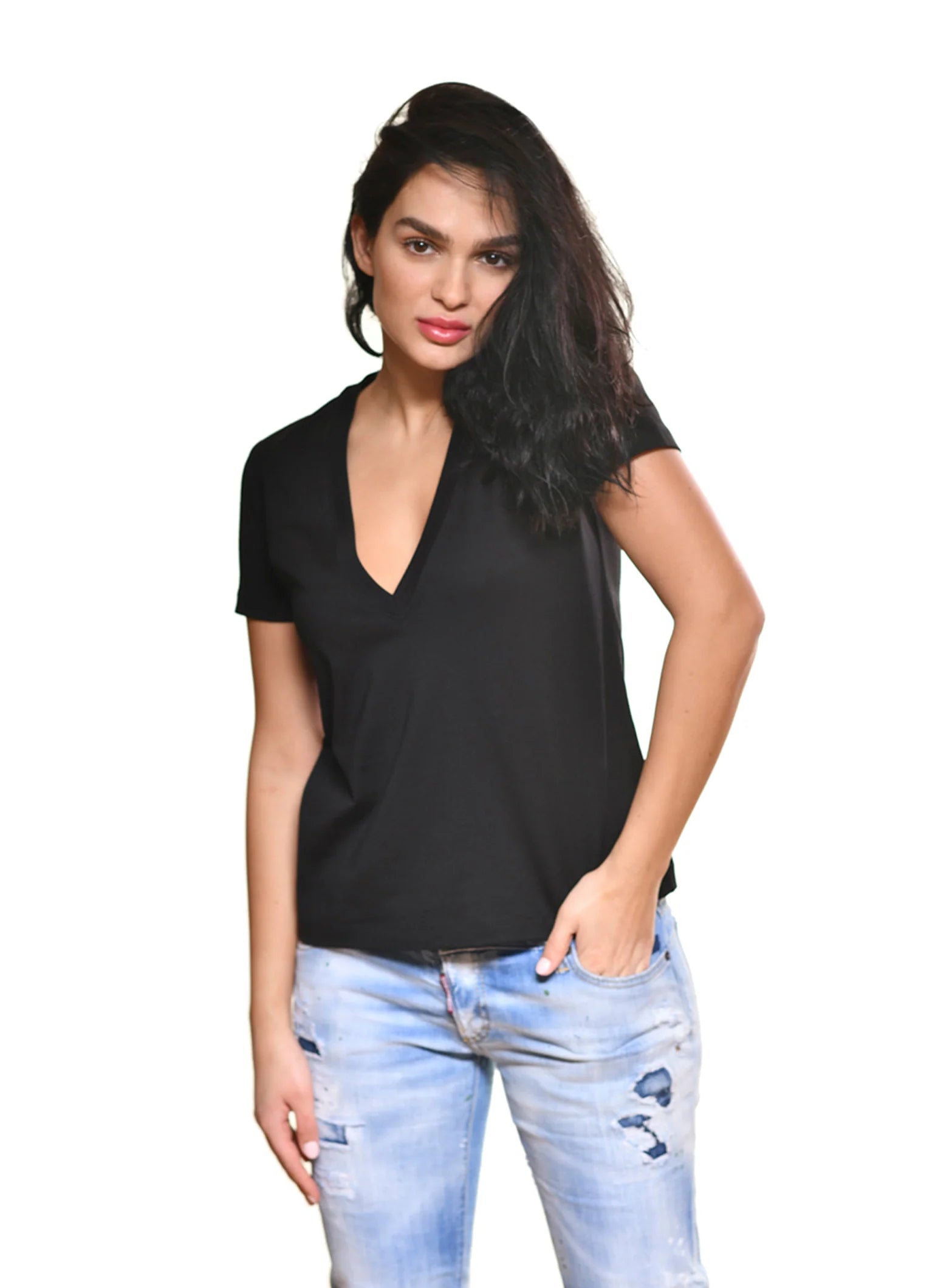 Short sleeve V neck tee
